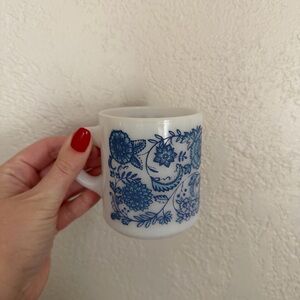 cutie vintage milk glass blue floral mug